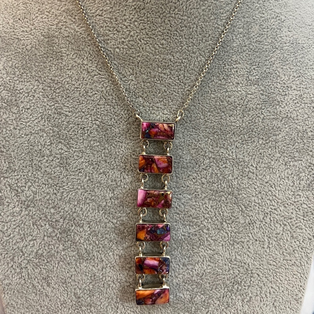 ❤️ Pink Dahlia Turquoise 925 Southwestern Navajo Style Bar Necklace 18+2” 21.6gm - Picture 3 of 16